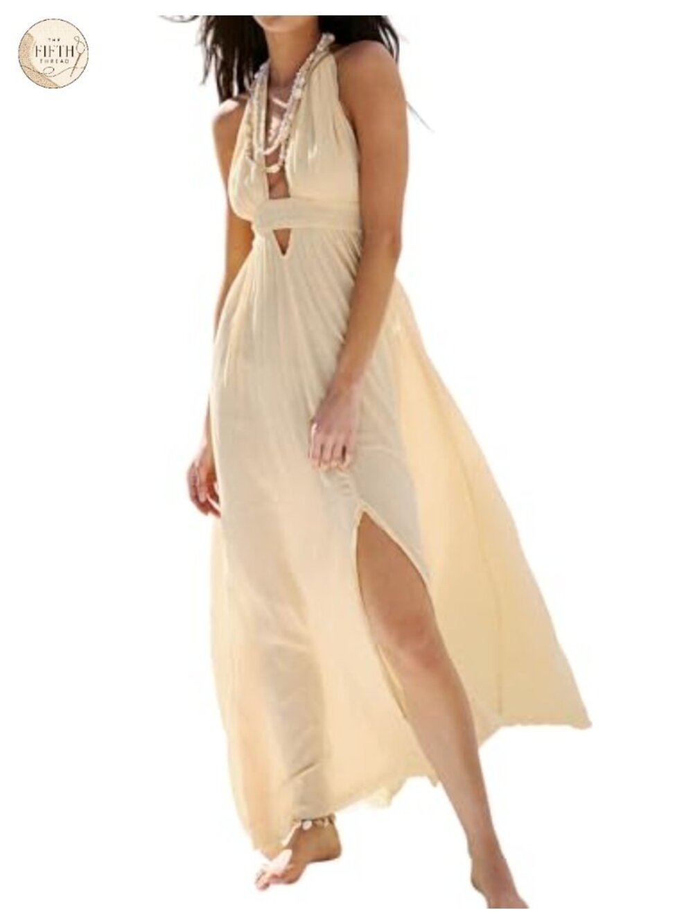 R.Vivimos Womens Summer Halter Elastic Waist Boho Maxi Dress